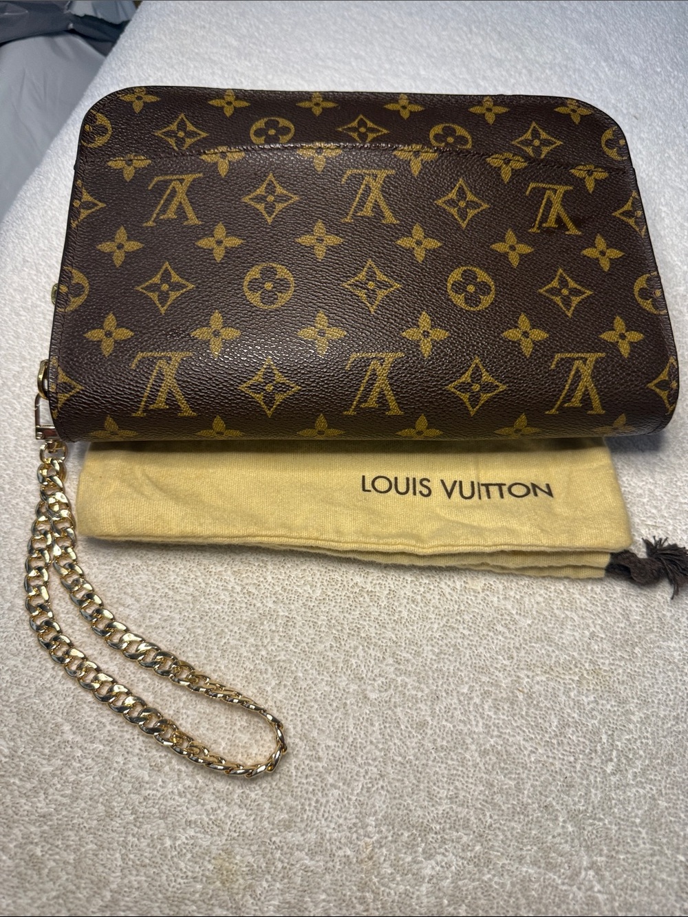 Louis Vuitton Monogram Orsay Clutch Bag with Gold Chain